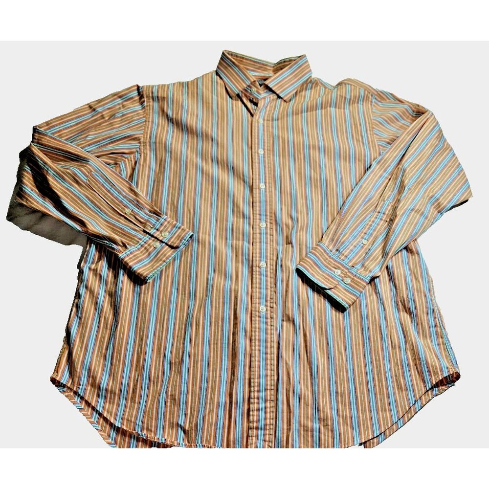 Polo Ralph Lauren Regent Mens Cotton orange Striped Dress Shirt XL 17 1/2 34/35